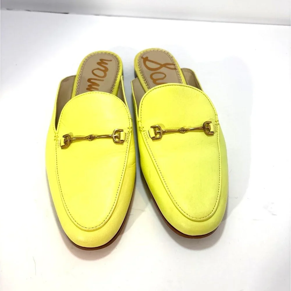 Sam Edelman Yellow Leather Slip-On Loafers With Gold Bit Detail Size 9.5 - Picture 1 of 6